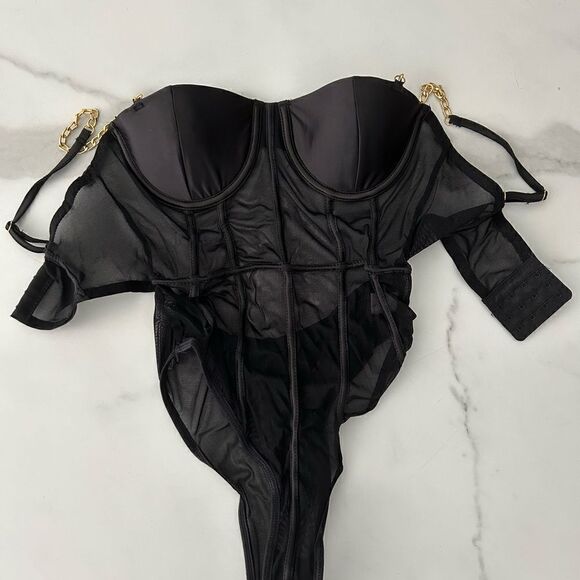 Mesh corset bodysuit with golden straps S - Picture 4 of 4
